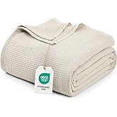 Utopia Bedding Khaki Waffle Blanket Queen Size Soft Lightweight Breathable Cotton Blend Bed Blanket for All Seasons Luxury Throws for Bed Couch and Sofa