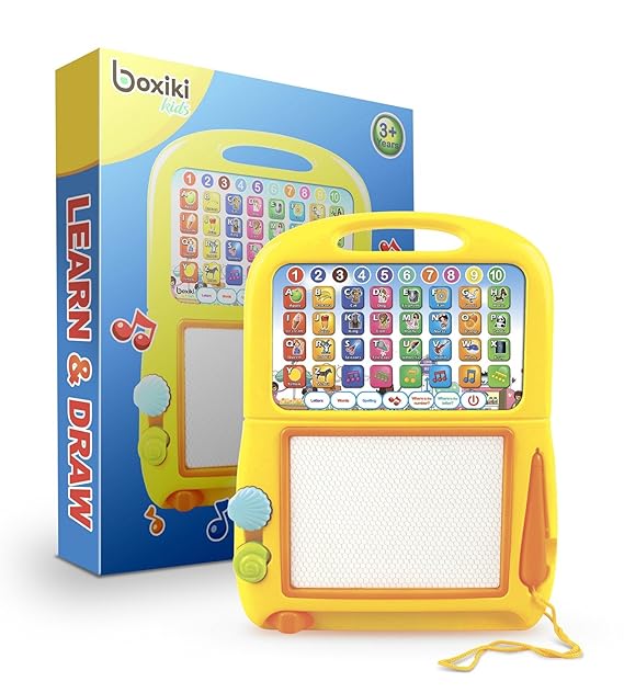 Boxiki Kids Englisch Lern-Tablet & Magnetisches Mal-Pad. Lernspielzeug für die Kindesentwicklung. Zum Lernen von Nummern, dem ABC, Buchstabierspielen, Liedern