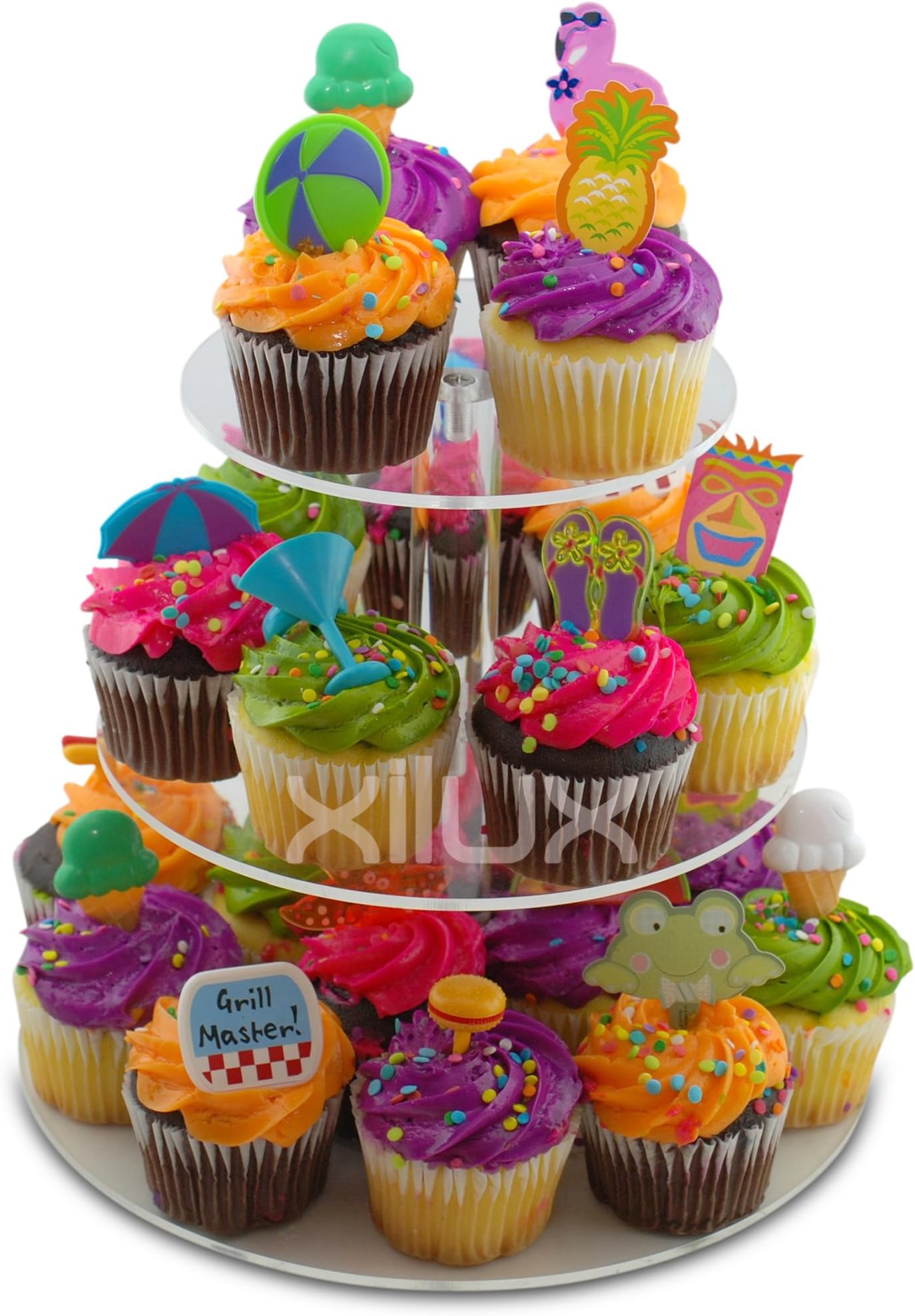 CUPCAKE STAND 3-TIER for Birthday, Wedding, Anniversary and other Occasions to display your small cakes, brownies, tarts, cookies, eclair, macarons, other desserts - Round, Acrylic Dessert Stand