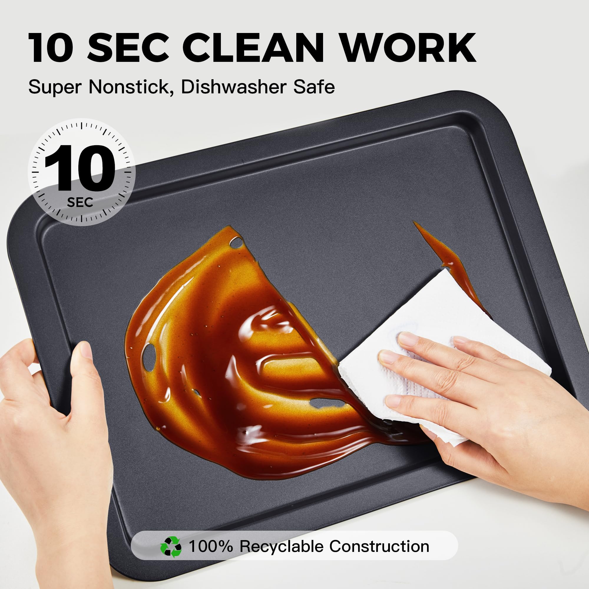 HONGBAKE Ceramic Baking Sheet Pan Set, Cookie Sheet for Oven, Bakeware Sets with Wider Grips, 3 Pack Half/Jelly Roll/Quarter Baking Tray, Premium, Dishwasher Safe - Dark Grey