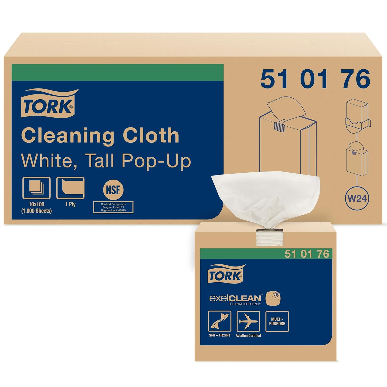 Tork 510176 Cleaning Cloth, Pop-Up Box, 1-Ply, 8.46" Width x 16.125" Length, White (Case of 10 Boxes, 100 per Box, 1, 000 Cloths per Case): Industrial & Scientific