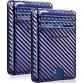 VOGSTYCUERO 2 Pcs Front pocket thin wallets for Men Women RFID Blocking Credit Card Holder Card Cases Slim Minimalist wallet with Gift Box (Carbon Fiber Blue2)