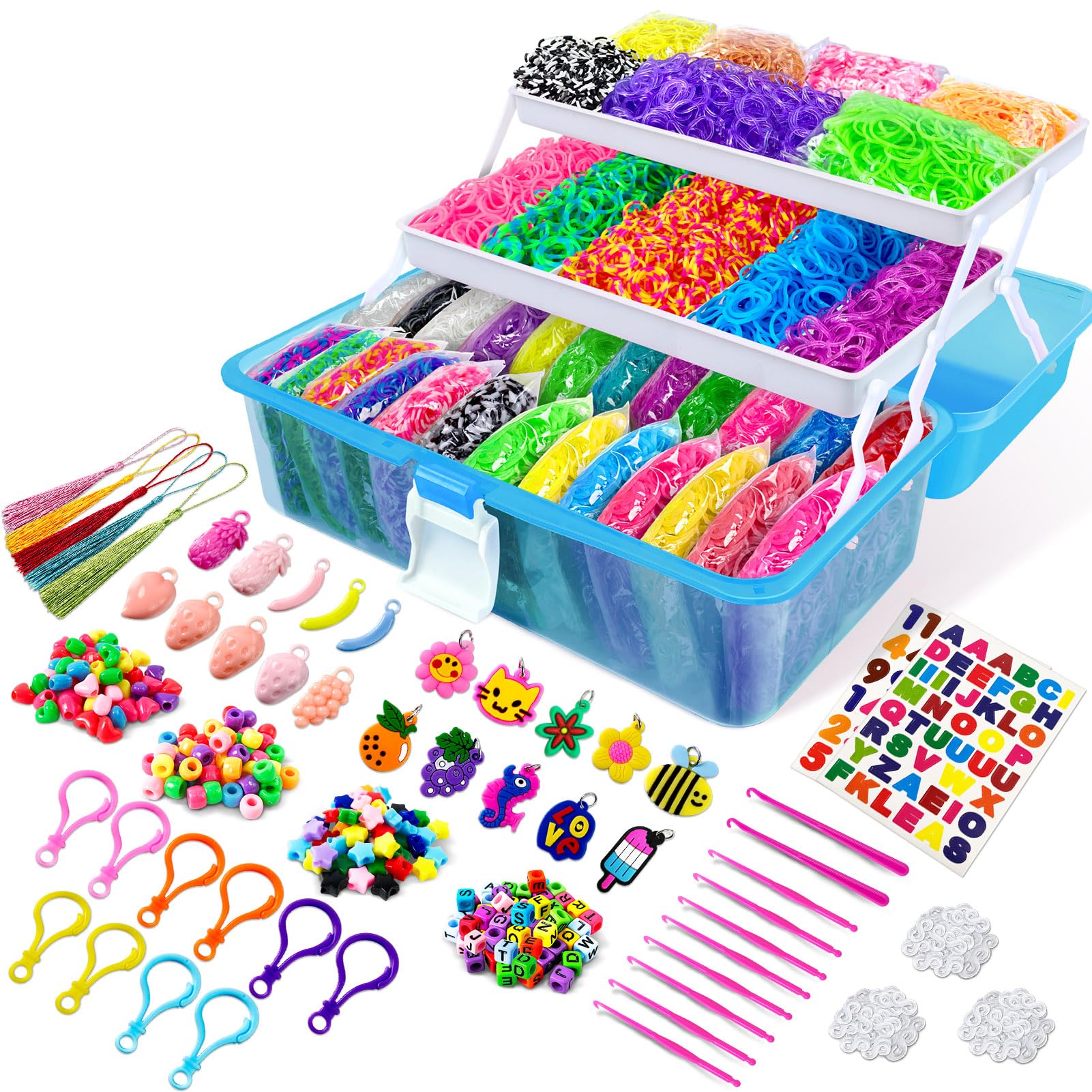 ROSHUKG 14500 Rubber Bands Bracelet Kit, Colorful Loom Bands Bracelet Kit with 3 Layer Container for Girls Boys(Blue) — image 1
