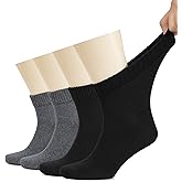 Hugh Ugoli Men's Cotton Diabetic Ankle Socks, Wide, Thin, Loose Fit and Stretchy, Seamless Toe & Non Binding Top, 4 Pairs