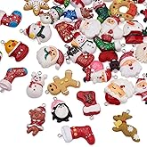 Spritewelry Christmas Charms for Jewelry Making, Assorted Resin Christmas Trees Stocking Gingerbread Man Santa Claus Snowman Elk Bell Charms for Necklace Bracelet Earring