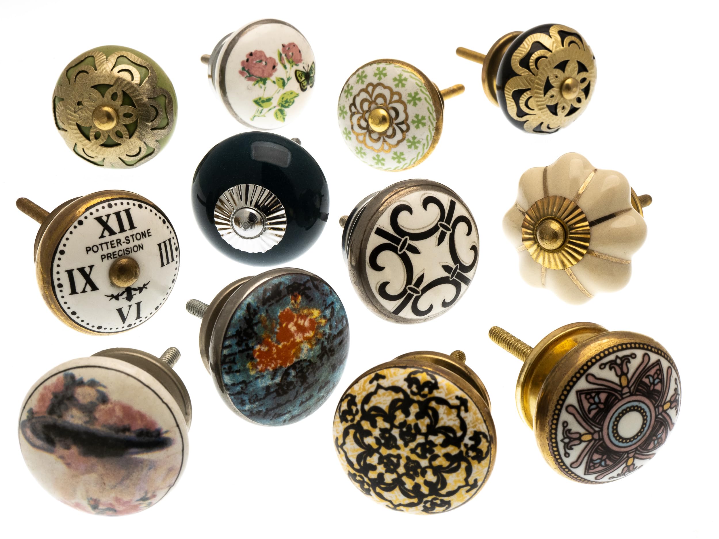 Mango Tree - Mixed Set of Shabby Chic Vintage Style Ceramic Cupboard Knobs x Pack 12 (MG-263)