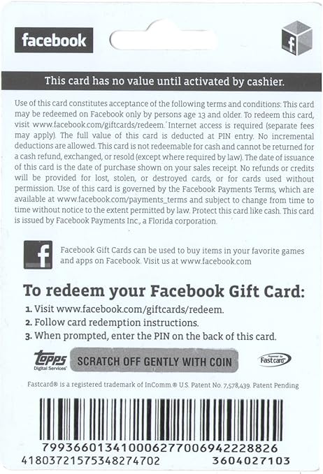 Amazon Com Facebook 25 Gift Card For Facebook Games And Apps Video Games