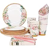 Boosolo Floral Party Supplies paper plates and Napkins Sets for 24 Guest-Include Floral Disposable Paper Plates,Cups,Napkin forr Bridal Shower,Birthday,Wedding,Bachelorette party Supplies