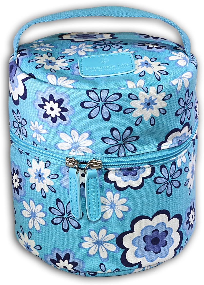 Essentielle Life - Essential Oil Diffuser Case, Essential Oil Diffuser Bag, Spacious Interior Padded Blue aqua Velvets Hold up to 12 Essential Oils (Blue Flower Blossom)