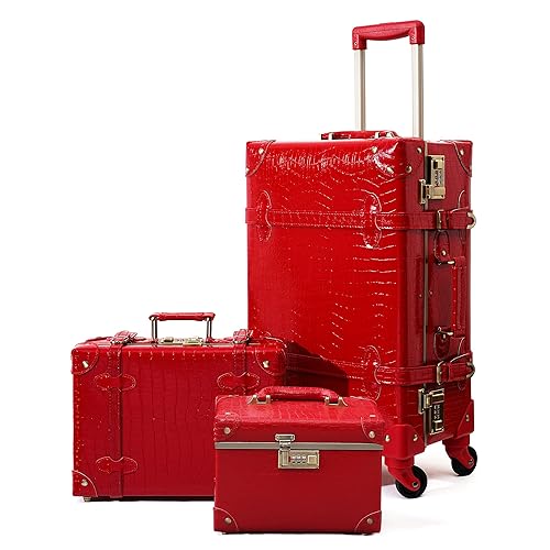 urecity Vintage French Lipstick Red PU Leather Luggage Set of