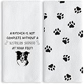 TNUW Funny Australian Shepherd Dog Paw Gifts Towels 16X24In Set of 2, Decorative Hand Tea Towels for Kitchen Bathroom Home Decor, Dog Lovers Gifts for Women