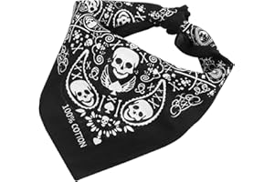TRIXES Black Bandana Head Scarf with Double-Sided White Skull Design