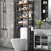 Salakita Over-The-Toilet Storage Rack, 4-Tier Bathroom Organizer Shelf Over Toilet with Adjustable Shelf and Basket, Freestanding Space Saver Bathroom Shelves Above Toilet for Room (Rustic Brown)