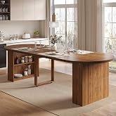 Extendable Dining Table for 4-8 People, 39.4"-105" Oval Kitchen Dining Room Table, Expandable Dining Table with Storage Pedestal Base, Modern Farmhouse Table for Dining Room, Living Room