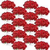 Jexine 240 Pcs Artificial Rose Flowers Bouquet Silk Realistic Flowers Bulk Centerpieces DIY Bride Fake Rose for Home Bridal Wedding Party Decorations(Red)