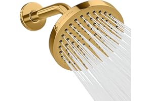 SparkPod 6" Rain Shower Head with 6" Shower Arm - High Pressure Rain - Luxury Modern Look - No Hassle Tool-less 1-Min Installation - Water Saving Shower Head - Luxury Spa Experience (Egyptian Gold)