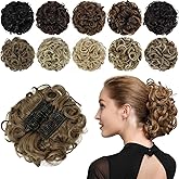 Rose bud Light Brown Chignon Messy Bun Hair Pieces For Women Combs Curly | Updo Scrunchie Bun Extensions Clip in Hair Pieces, Great for Daily Wedding Party Birthday, Thick Natural Soft Synthetic Hair