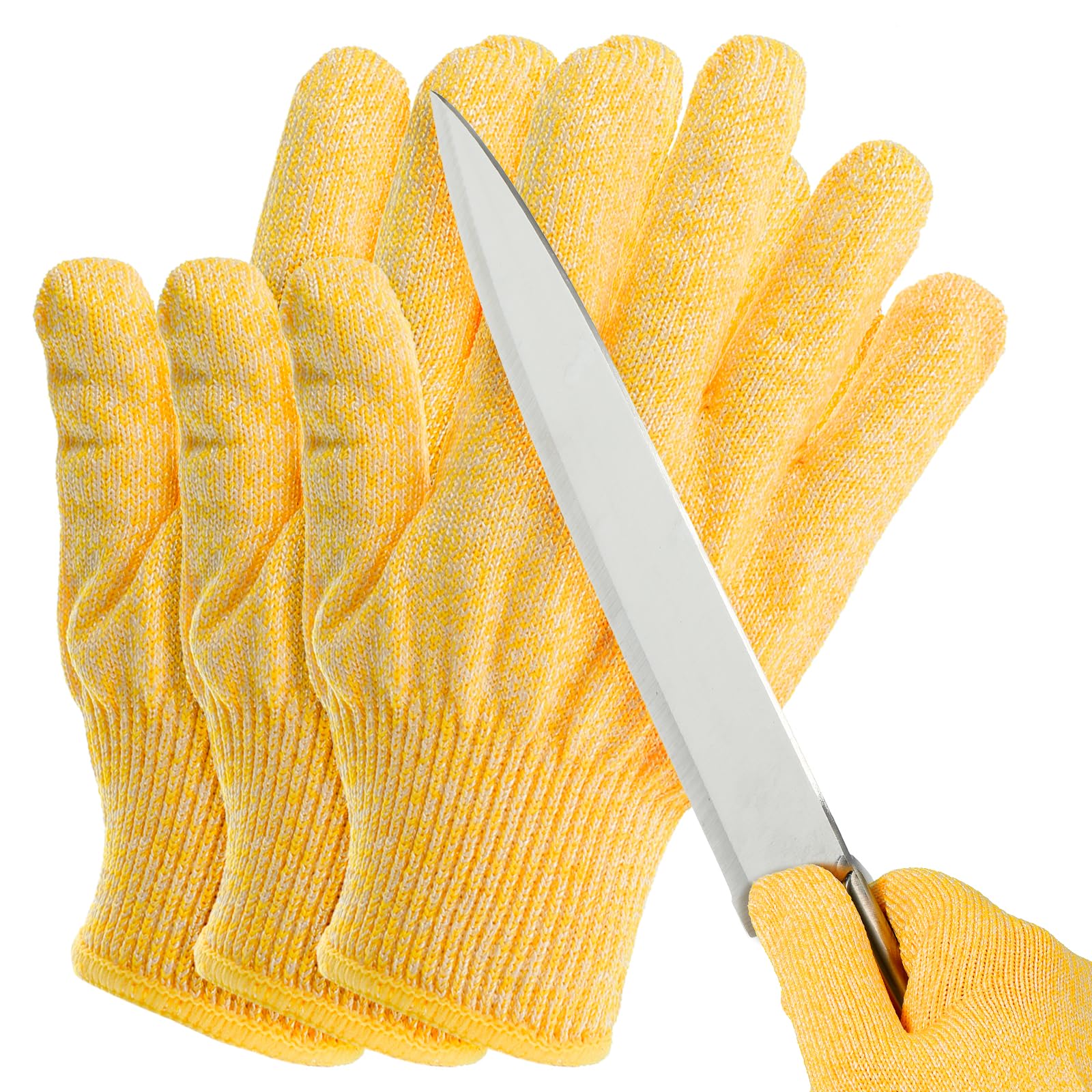 PATIKIL Cut Resistant Gloves, 3 Pair Level 5 Protection Anti Cutting Gloves Cut Proof Gloves for Kitchen Wood Carving Working, Small, Yellow