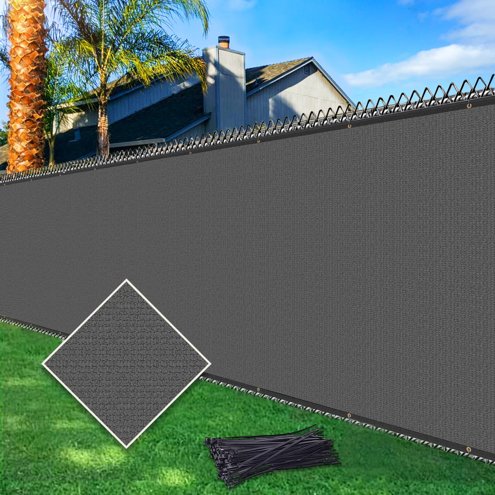 Cisvio 6'X50' Fence Privacy Screen Heavy Duty 170 GSM Windscreen & Dustproof Fabric Privacy Screen Covering Mesh Fencing for Outdoor Patio, Balcony, Pool Deck, Dark Grey Image