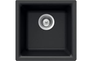 Houzer E-100 MIDNITE Quartztone Granite Series Bar Sink - Black Dual Mount 13 x 13 inch Single Bowl Sink, Durable Construction, Perfect for Kitchen or Food Prep
