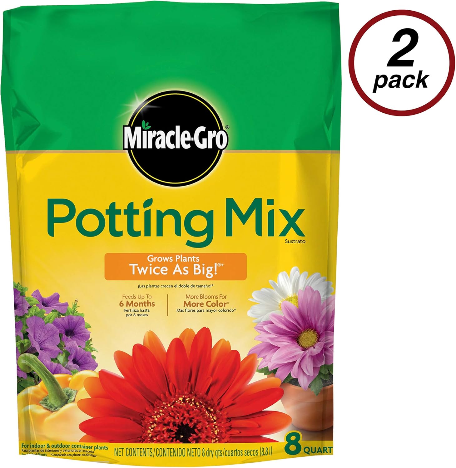 Miracle-Gro VB00008 Potting Mix, 8 qt. (2 Pack)