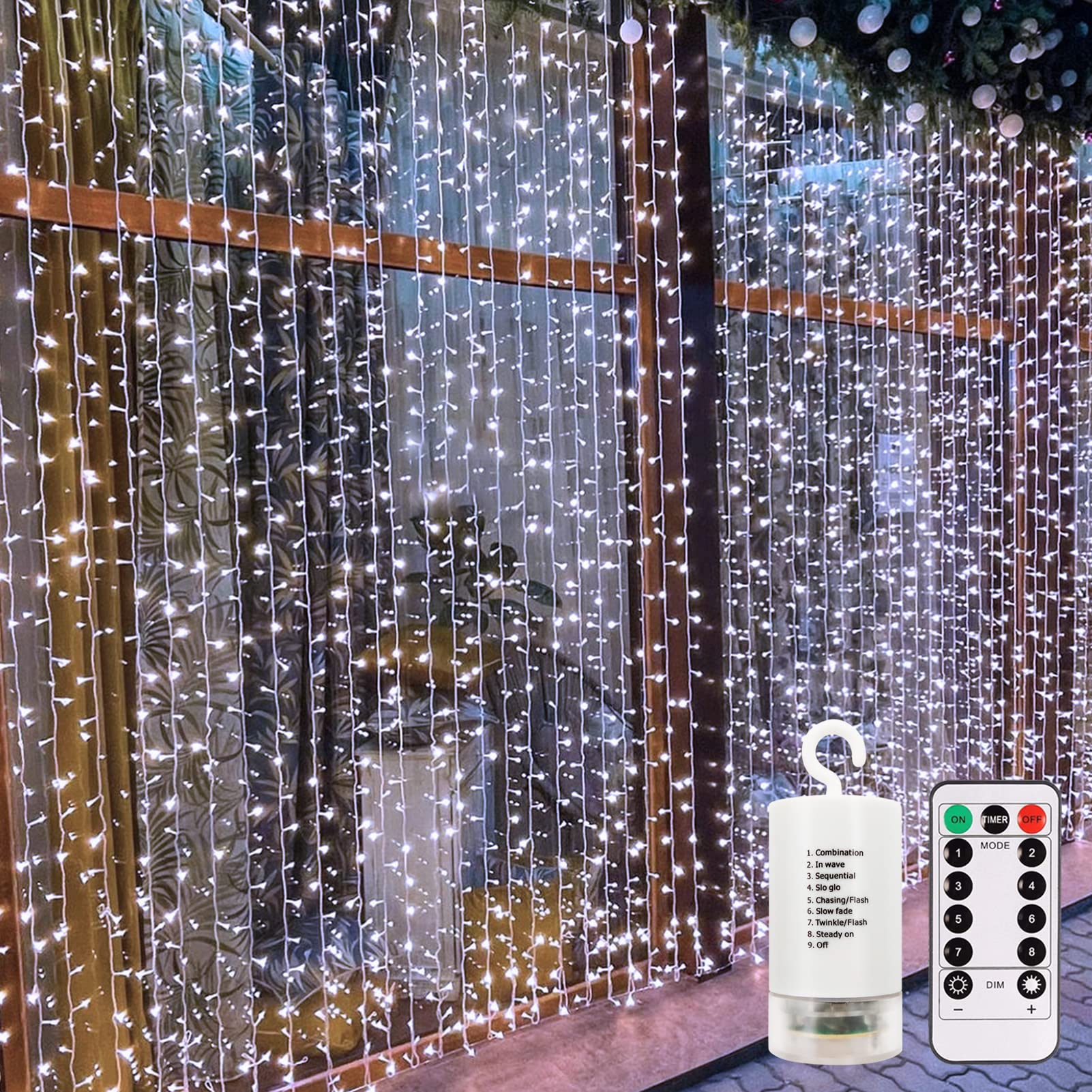 Photo 1 of ***SIMILAR PRODUCT*** Curtain Lights LED Curtain String Light with Remote Timer 8 Modes Hanging Lights for Wedding Party Home Garden Wall Decor (Cool White)