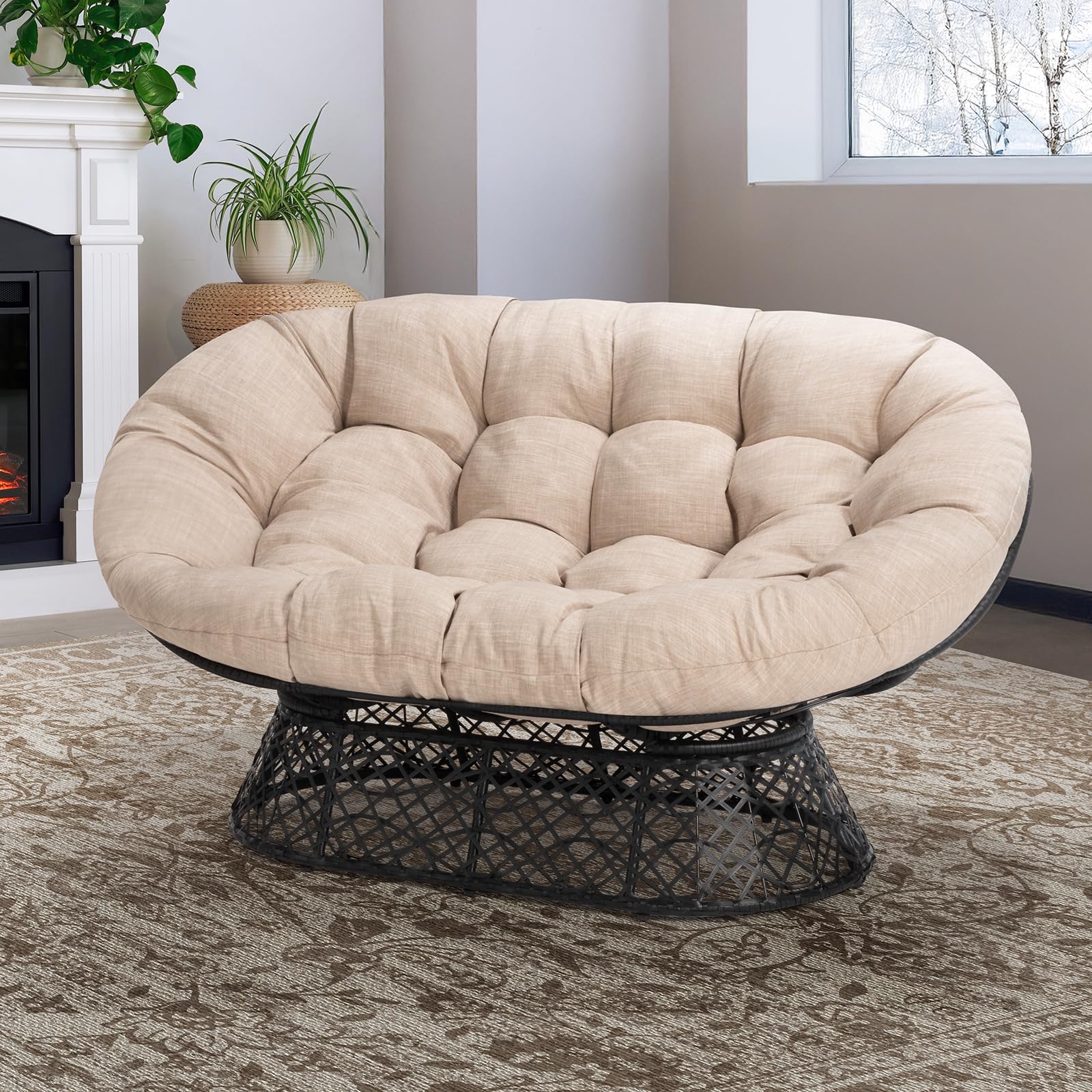 Photo 1 of Bme Double Papasan Chair, Beige-Black Frame