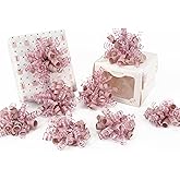 HUIHUANG Self-Adhesive Curly Bows Gift Wrap Accessory Dusty Rose Gift Bow 5 inch x 8 Counts Dusty Pink Ribbon Bows for Presents, Paper Bag, Party Favors, Bridal Shower Wedding Decoration