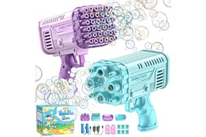 EUOCENK 2 Pack Mini Bubble Machine Gun, 36 Holes Bubble Gun Blaster for Kids & Toddlers 3+, Mini Rocket Bubbles Blower with Bubble Solution for Outdoor, Party, Toys, Wedding (Purple & Mint Green)