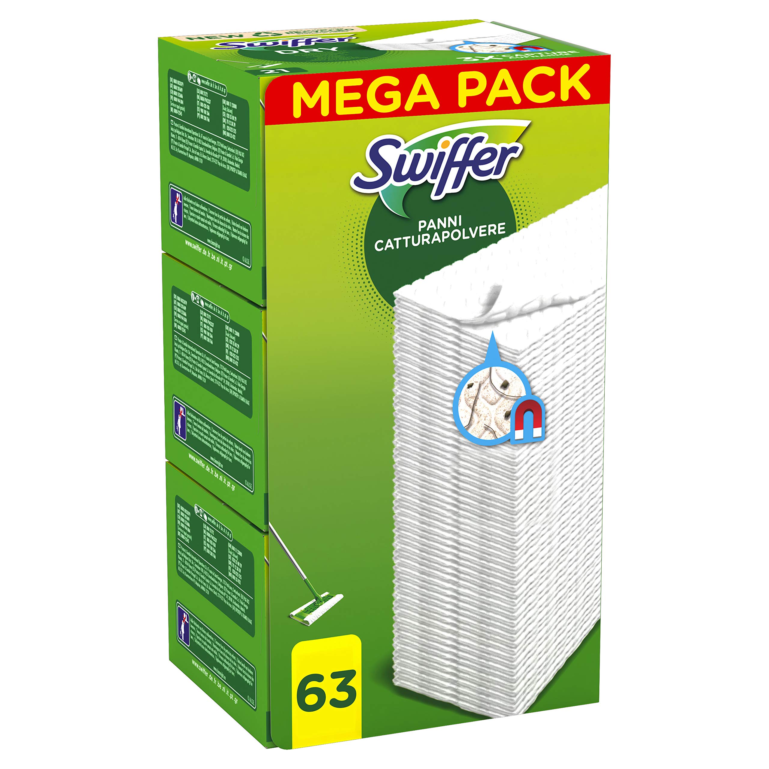 Swiffer Dust Trapper Cloths, 63 Microfibre Dry Cloths, Dust and Dirt Catch Cloths, Great for All Types of Floors and Animal Hair, Cloths with 79% Recycled Fibres