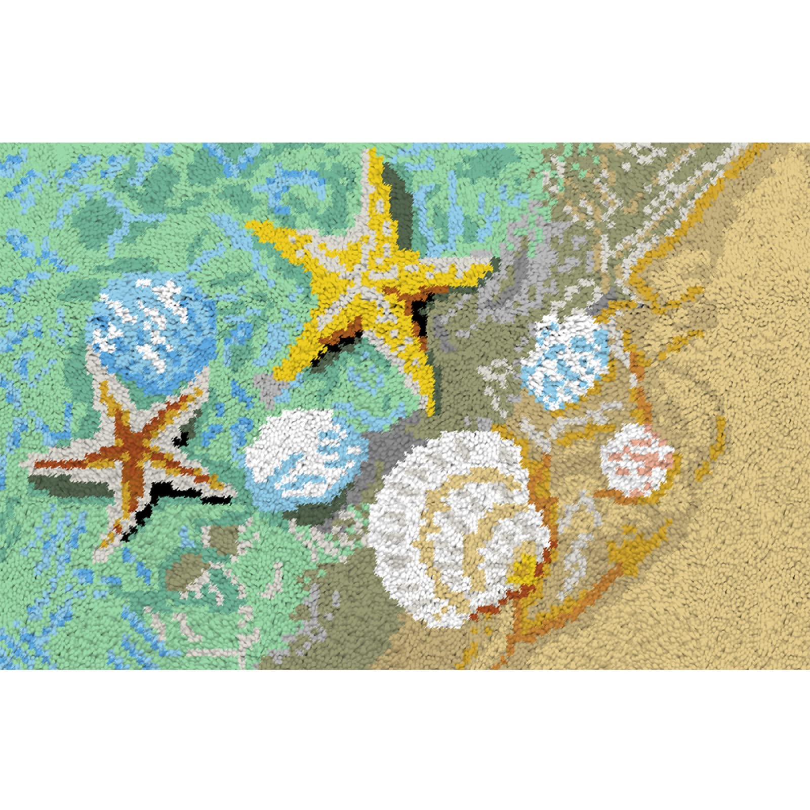 Warsoniod Pre Printed Latch Hook Rug Kits Set - DIY Beach Starfish Shells Needlework Making Carpet For Adult, Simple Unfinished Beginners Canvas Tapestry, Relaxing And Fun Hobby Gift , Blue, 45X70 Cm