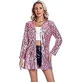 THANKPEARL Women's Sequin Jacket Long Sleeve Open Front Blazer Glitter Sparkly Coat Party Casual Cardigan