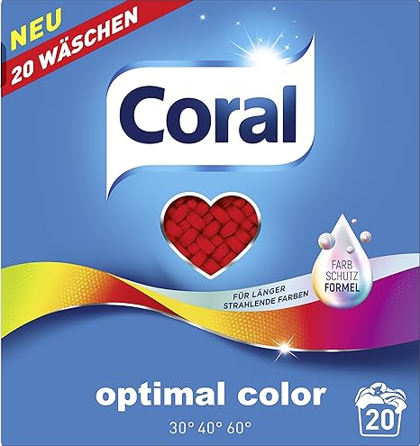 Coral Waschmittel Optimal Color Pulver 40 WL, 2er Pack (2 x 20 Waschladungen)