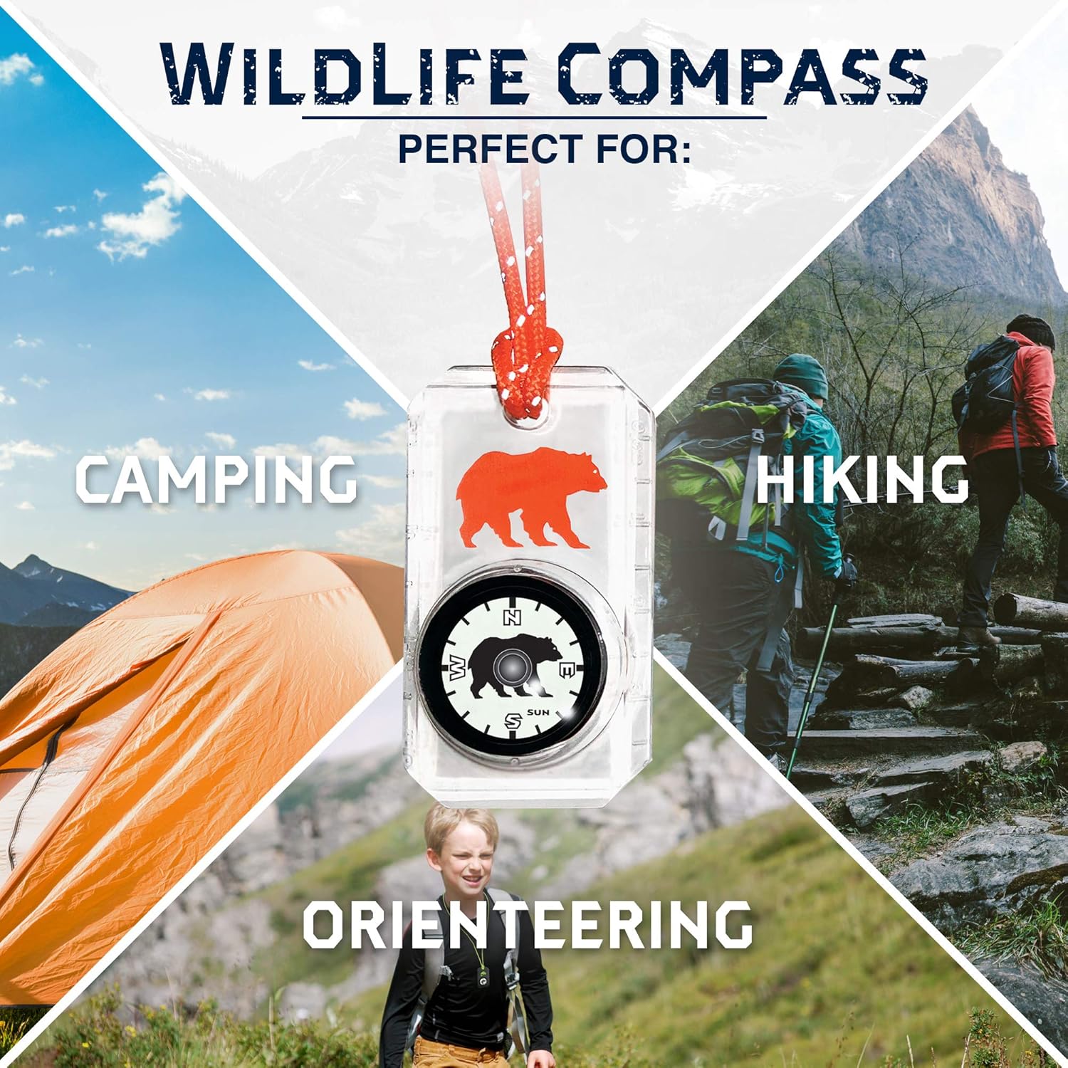 Sun Company Wildlife Compass for Kids - Children's Compasses for Camping, Hiking, and Exploring | Break-Away Neon Lanyard : Sports & Outdoors