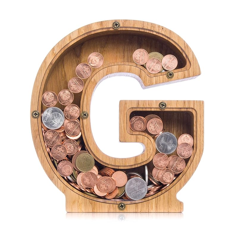 Piggy bank adult large LETTER G Personalized money box for kids Wooden