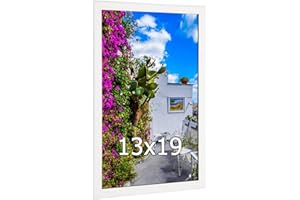 MOUDAMION 13x19 Wood Frame White, Modern Natural Woodgrain 19x13in Picture Frame, Rustic Wooden 13 x 19 inch Gallery Wall Photo Poster Frame with HD Plexiglass, Horizontal Vertical Wall Mounting Display 1pcs
