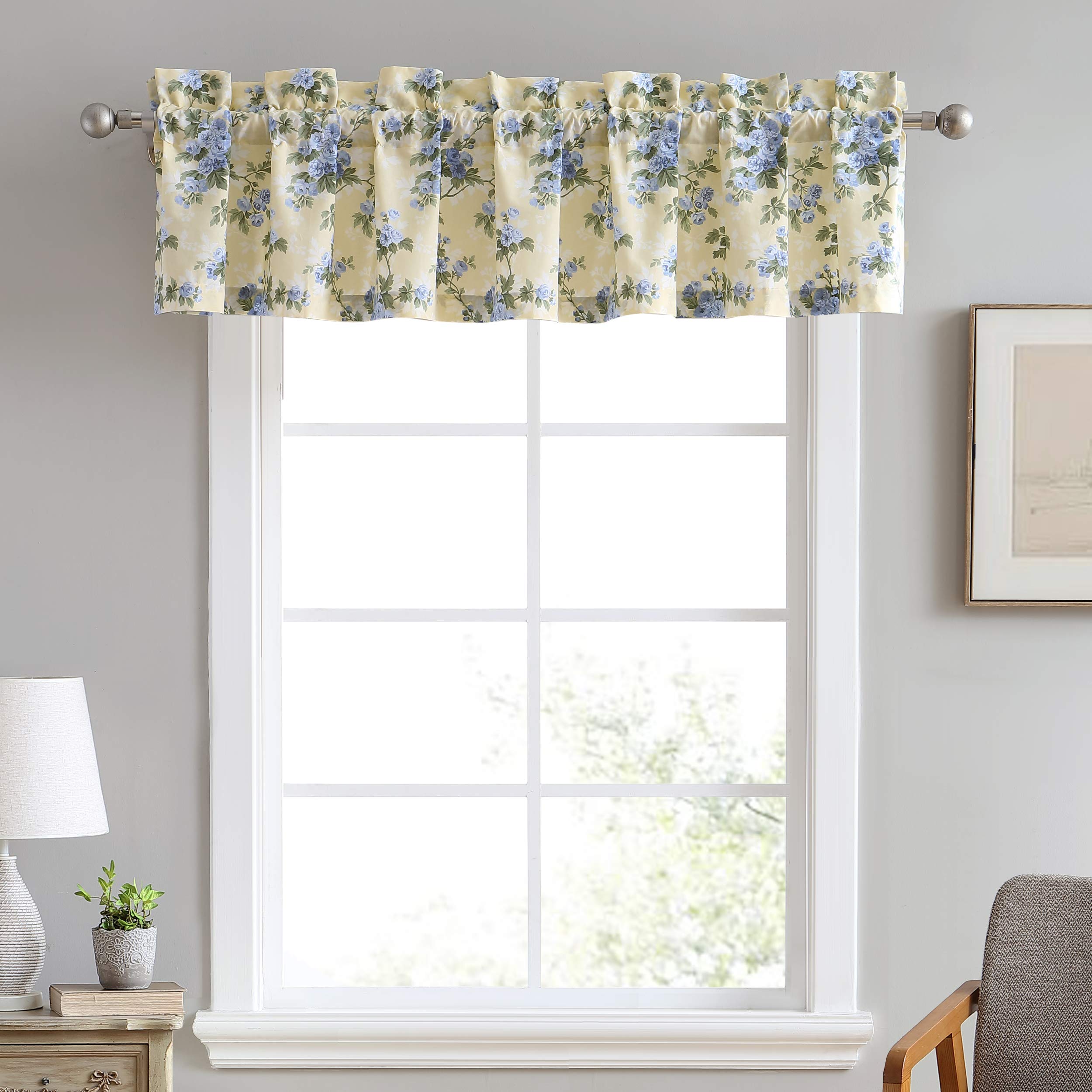 Laura Ashley - Cotton Pole Top Valance, Stylish & Lightweight Window Treatment for Home Decor (Cassidy Yellow, 86" x 15")