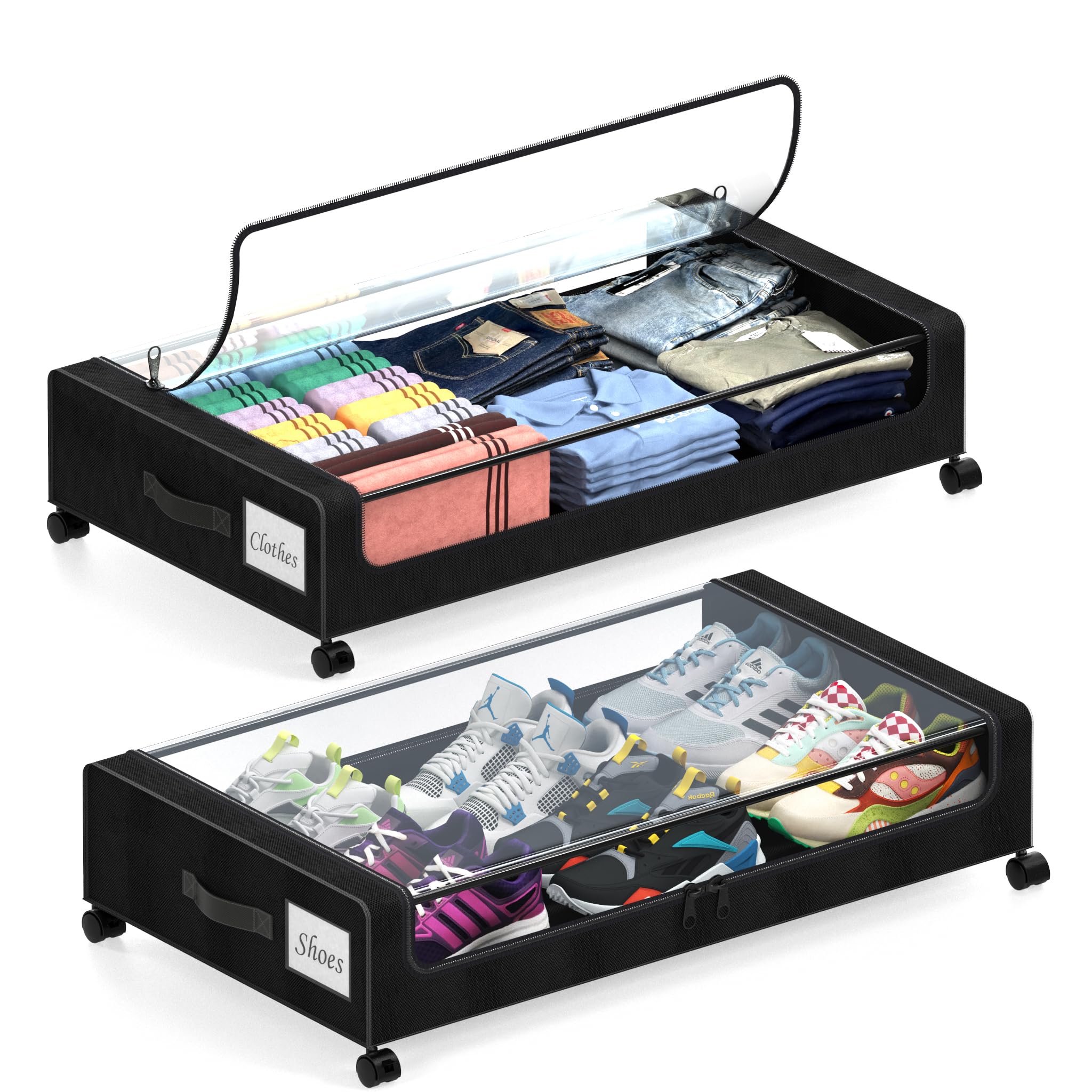 LESHZHEN Under Bed Storage with Wheels, 2 Pack, XXL 65L