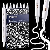 finenolo White Acrylic Paint Markers, Dual Tip Paint Pens, 8 Pack | 0.7mm Fine Tip &amp; 1-5mm Dot Tip, Water-Based Ink, Rock, Glass, Wood, Ceramic, Fabric, Metal, DIY Crafts