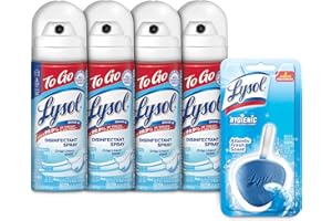 RECKITT LYSOL Disinfectant Spray - `To Go` - Crisp Linen, 1.5 Oz (Pack of 4) - With 1ct Auto In-The-Bowl Toilet Cleaner, Atlantic Fresh