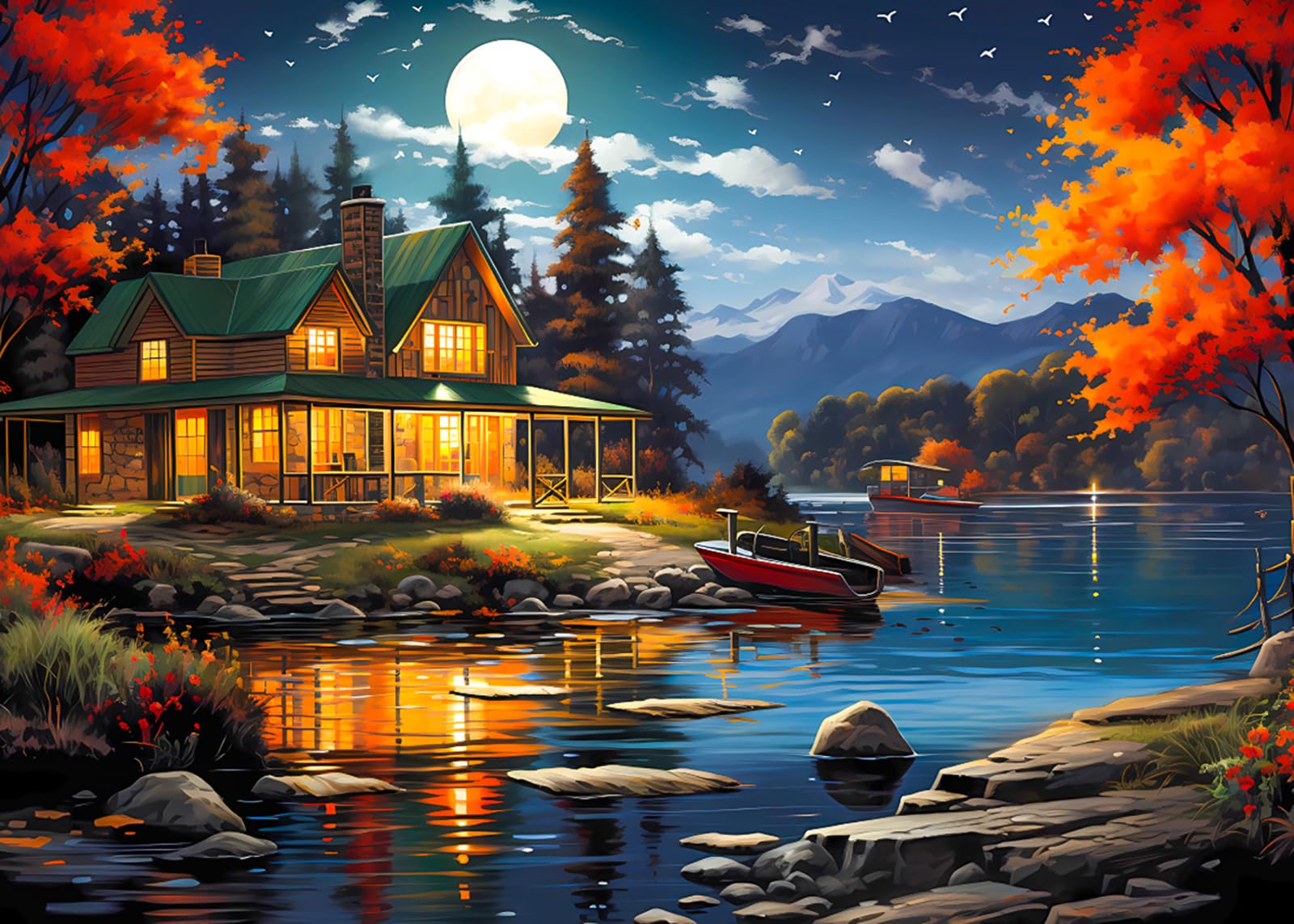 1000 Piece Puzzle for Adults - Moonlight Cabin Jigsaw Puzzles 1000 Pieces for Adults Painting Puzzle 1000 Pieces DIY Challenging Puzzles for Men Women — image 1