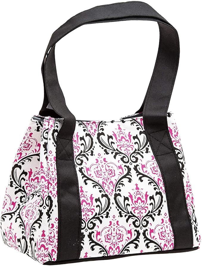 Fit & Fresh Women's Venice Insulated Lunch Bag, 10" x 6" x 8.5", Pink & Black Chandelier