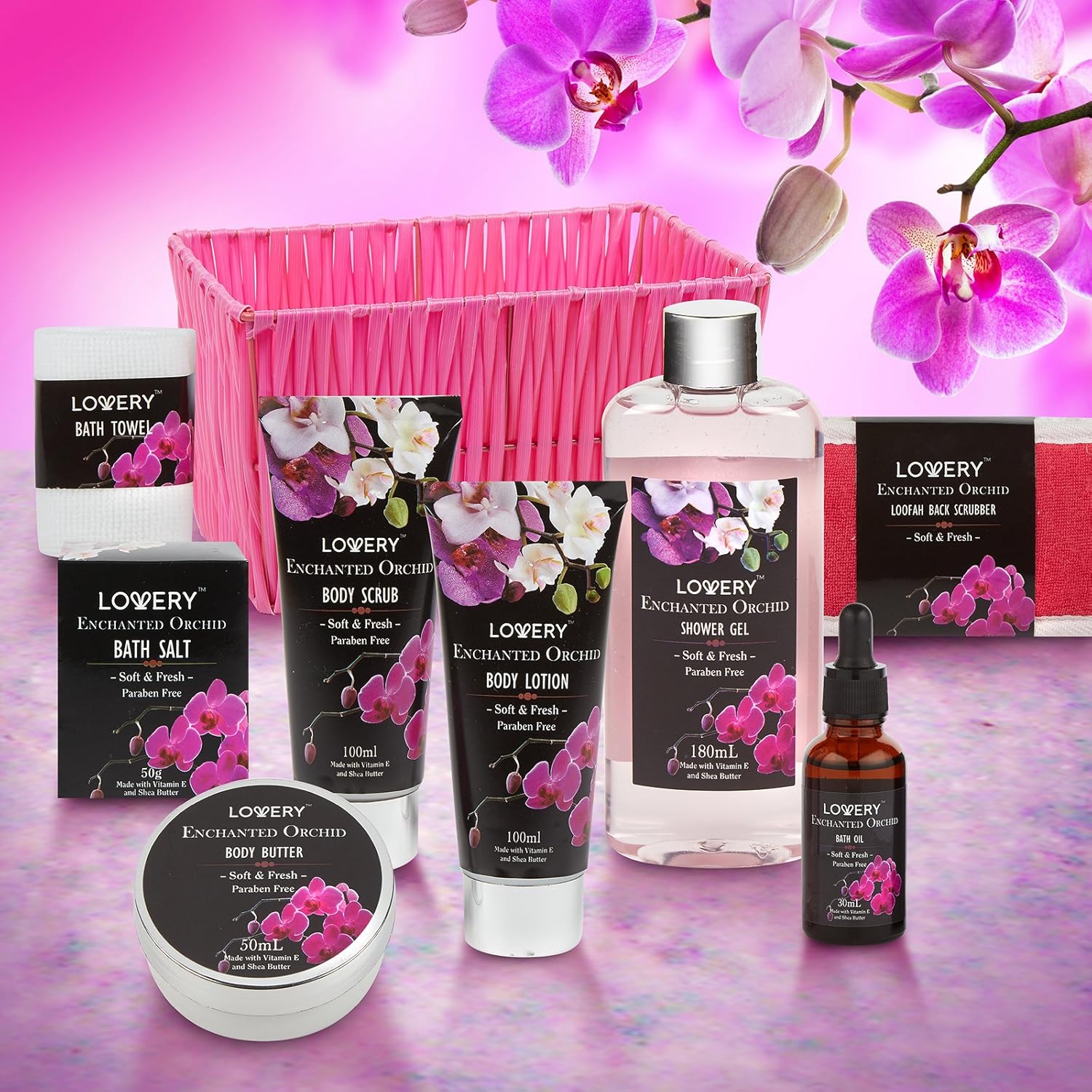 Gift Baskets for Women, Spa Gift Set for Her, Bath & Body Gifts for Women - Enchanted Orchid 9 Piece Set, Best Gift Ideas for Her, Great Wedding, Birthday & Anniversary Gift : Beauty