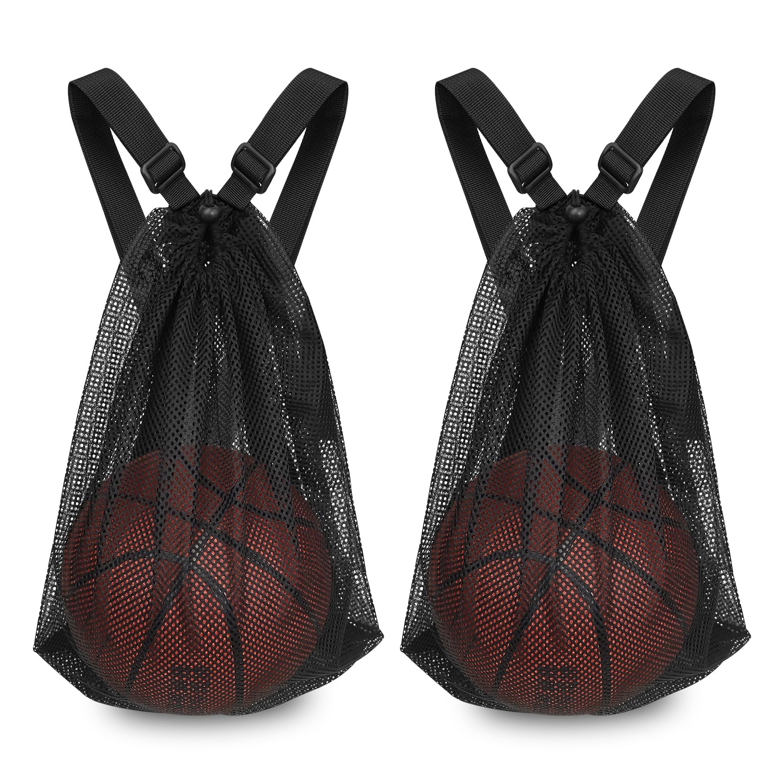 Mordx 2 Pcs Basketball Mesh Bags, 15 * 20 inch Drawstring Mesh Backpack,for Carrying Soccer Volleyball Baseball Football Carrier Single Outdoor Sports Equipment