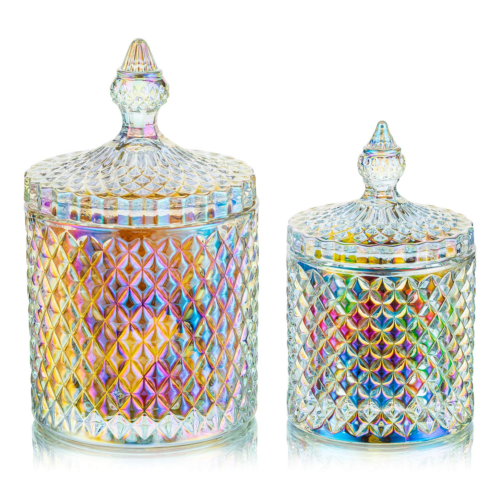 Candy Dishes with Lids-Candy Containers Glass Cookie Colorful Jar for Candy Buffet Decorative Jars Candy Buffet Dishes for Party Wedding Display Pothecary Flour, Small+Large