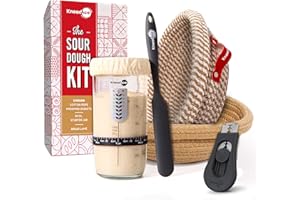 KneadAce Sourdough Starter Kit (24oz Jar, 2xRound Baskets, Gray Bread Lame)