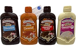 Smuckers Magic Shell Ice Cream Toppings Bundle: ThisNThat Recipe Card & (1) Chocolate, (1) Caramel, (1) Chocolate Fudge, (1) Unicorn