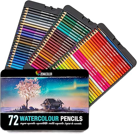Amazon Com 72 Watercolor Pencils Professional Numbered With A Brush And Metal Box 72 Water Color Pencils For Adults And Adult Coloring Books Watercolor Pencil For Kids Colored Pencils Art Set