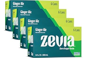 Zevia Zero Sugar Soda, Ginger Ale, 355 mL Cans (4x6-Packs, 24 Cans) – Caffeine Free, Naturally Sweetened, No Calories - Glute