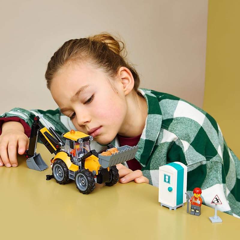 City Cargadora Retroexcavadora Amarilla – Vehículo de Obra de Juguete y 2 Minifiguras – Camión con Cucharón Delantero y Retroexcavador – Regalo de Cumpleaños para Niños de 7+ Años – 60480 — foto 8 de 8